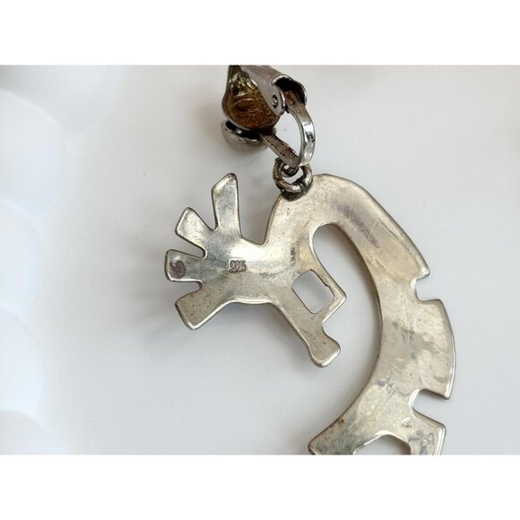 Kokopelli Sleeping Beauty Turquoise Sterling Silver Mexican Vintage Earrings - Picture 5 of 10